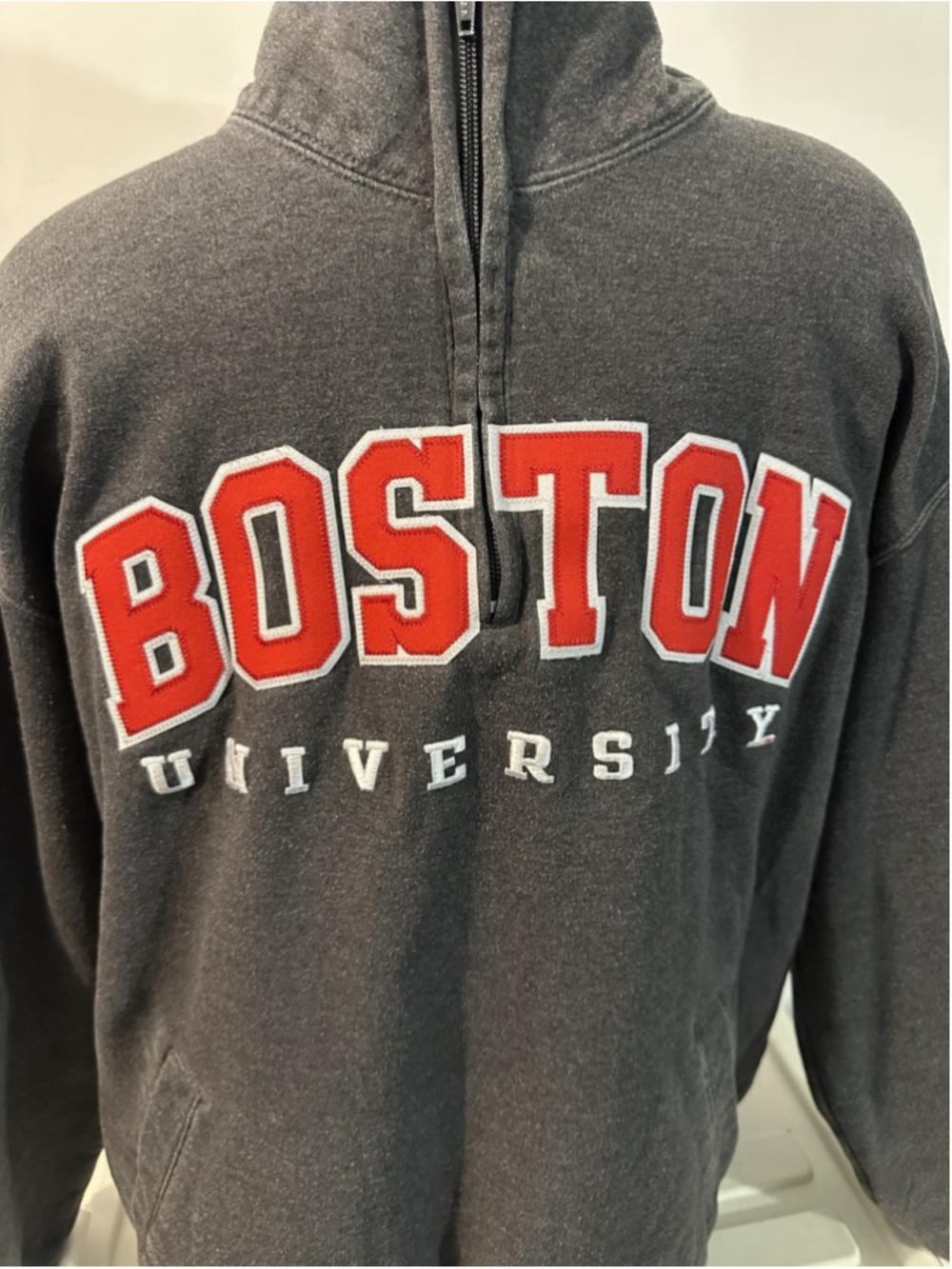 Boston University BU Charcoal Grey Full Zip Hoodie Sweatshirt Champion Eco L